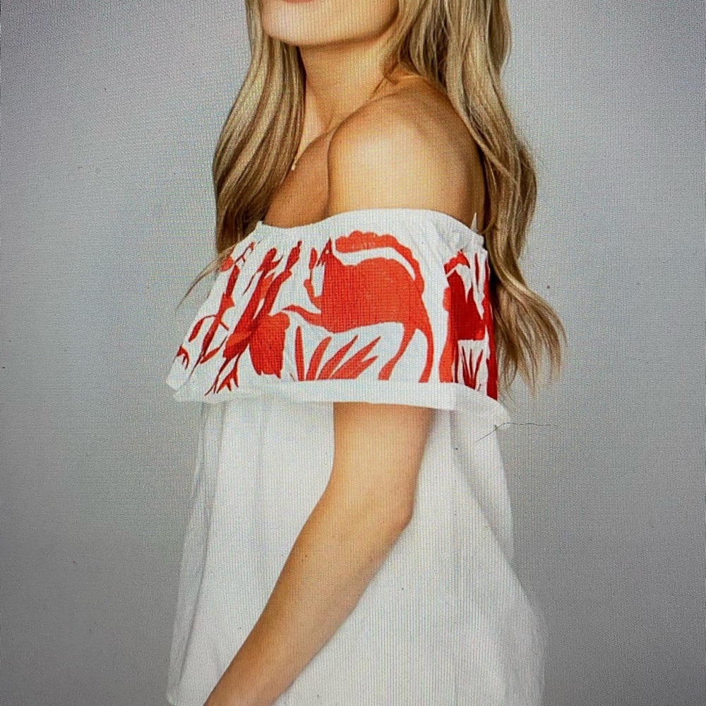 XOXO Ruffled Off the Shoulder Embroidered Top - Picture 2 of 5